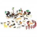 Animal Figurine Set for Zoo and Farm, 59 Pieces in Box