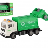 Kunststof vuilniswagen 17 cm met vliegwiel, licht en geluid