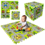Foam play mat for children 90 × 90 cm – city and roads, 9 pieces