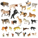 Coffret de 28 figurines d’animaux – zoo, safari et ferme, avec boîte