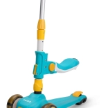 Kids’ scooter with seat, blue–yellow, light-up wheels