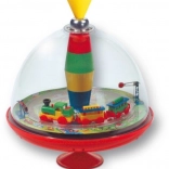 Musical metal spinning top with train theme