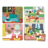 Vilac houten puzzel huis – 4 sets van 6 stukjes in doos