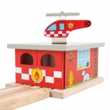 Gare de pompiers en bois avec héliport Bigjigs Rail
