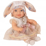 Woopie baby doll 24 cm in dress and bonnet with bunny ears