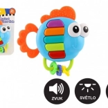 Hochet musical et anneau de dentition en forme de poisson avec lumière et sons, 14 × 14 cm, dès 3 mois