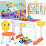 Children’s adjustable 3-in-1 table with double-sided top and building blocks