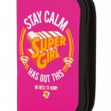 Trousse scolaire Super Girl « stay calm » – 1 compartiment, livrée vide