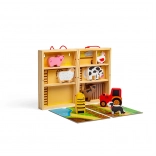 Bigjigs Toys ferme en bois portable dans une boîte avec animaux et tracteur