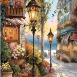 Mosaïque diamant - Rue fleurie avec lampadaires