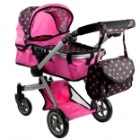 Alice 2-in-1 doll stroller, pram and pushchair, pink with polka dots
