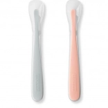 Set de petites cuillères en silicone pour enfants Easy-Feed – gris et corail doux