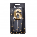 Bougie de fête chiffre 6 Or