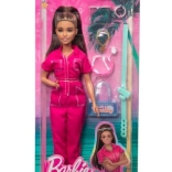 Barbie brunette in roze overall met accessoires