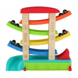 Cascade racebaan voor auto’s met 4 wagens, hout en kunststof, 33 × 32 × 10 cm