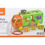 Wooden pull-along truck with animals and shape sorter