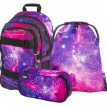 BAAGL set 3 pièces Skate Galaxy – sac à dos scolaire, trousse et sac