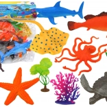Ensemble d’animaux marins avec 7 pièces et plantes aquatiques