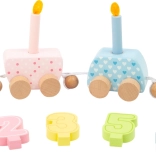 Wooden birthday train with numbers and candles
