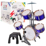 batterie pour enfants 5 pièces avec cymbale en métal, baguettes et tabouret – Bleu