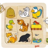 GOKI puzzle encastrable en bois Qui habite où ?, 9 pièces