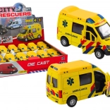 Ambulancemodel 1:32 met openslaande deuren en licht- en geluidseffecten - geel