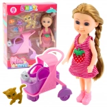 Mini doll with stroller and kittens