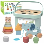 Woopie Green educatieve set 3-in-1: sorteerkist, beertjespiramide en trekolifant