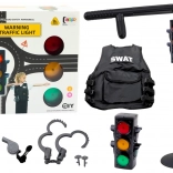 Educational set for little police officer with light-up traffic light, 10 pieces