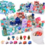 Pastelkleurige houten set Stad met puzzel-speelmat