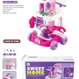 Roze schoonmaakset voor kinderen met interactieve stofzuiger en accessoires