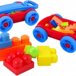 Kinderset bouwblokken in kar met wieltjes blauw‑rood