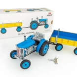 Tin Zetor Tractor with Detachable Trailer, red/blue/green, wind-up