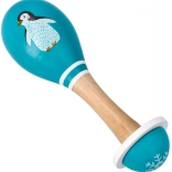 Wooden maracas with penguin for kids