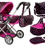 Doll Stroller Alice with Carrier and Bag Black-Pink