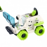 Set van ruimteauto met vliegwiel met astronaut en satelliet