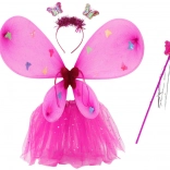 Magical fairy costume with butterfly wings – dark pink set for kids