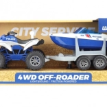 Kinderquad op batterijen met aanhanger en boot