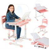Bureau évolutif pour enfant avec chaise et lampe LED, rose