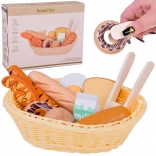 Panier en bois avec pâtisseries et aliments de petit-déjeuner, set de 11 pièces
