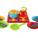 Plastic servies set met kookplaat en accessoires voor kinderen