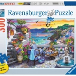Puzzel Ravensburger Zonsondergang boven Santorini 300 stukjes