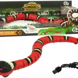 Serpent interactif à commande tactile rouge avec bandes noires