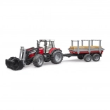 BRUDER tractor MASSEY FERGUSON 7480 met voorlader en houttransporter