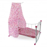 Metalen poppenwieg met hemel 38 cm