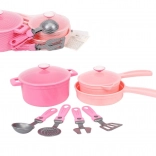 roze kinderserviesset voor het keukentje in netverpakking