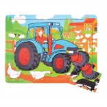 Houten puzzel tractor 9 stukjes Bigjigs Toys