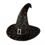 Adult witch hat with golden stars and moon