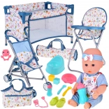 Deluxe baby doll set with stroller, travel crib, high chair and accessories