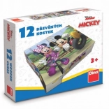 cubes sous licence en bois Mickey Mouse – 12 cubes
